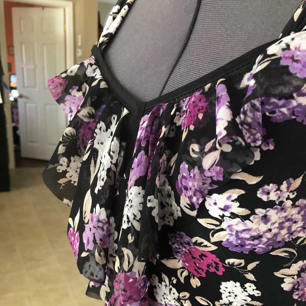 Purple/black cami with flounce